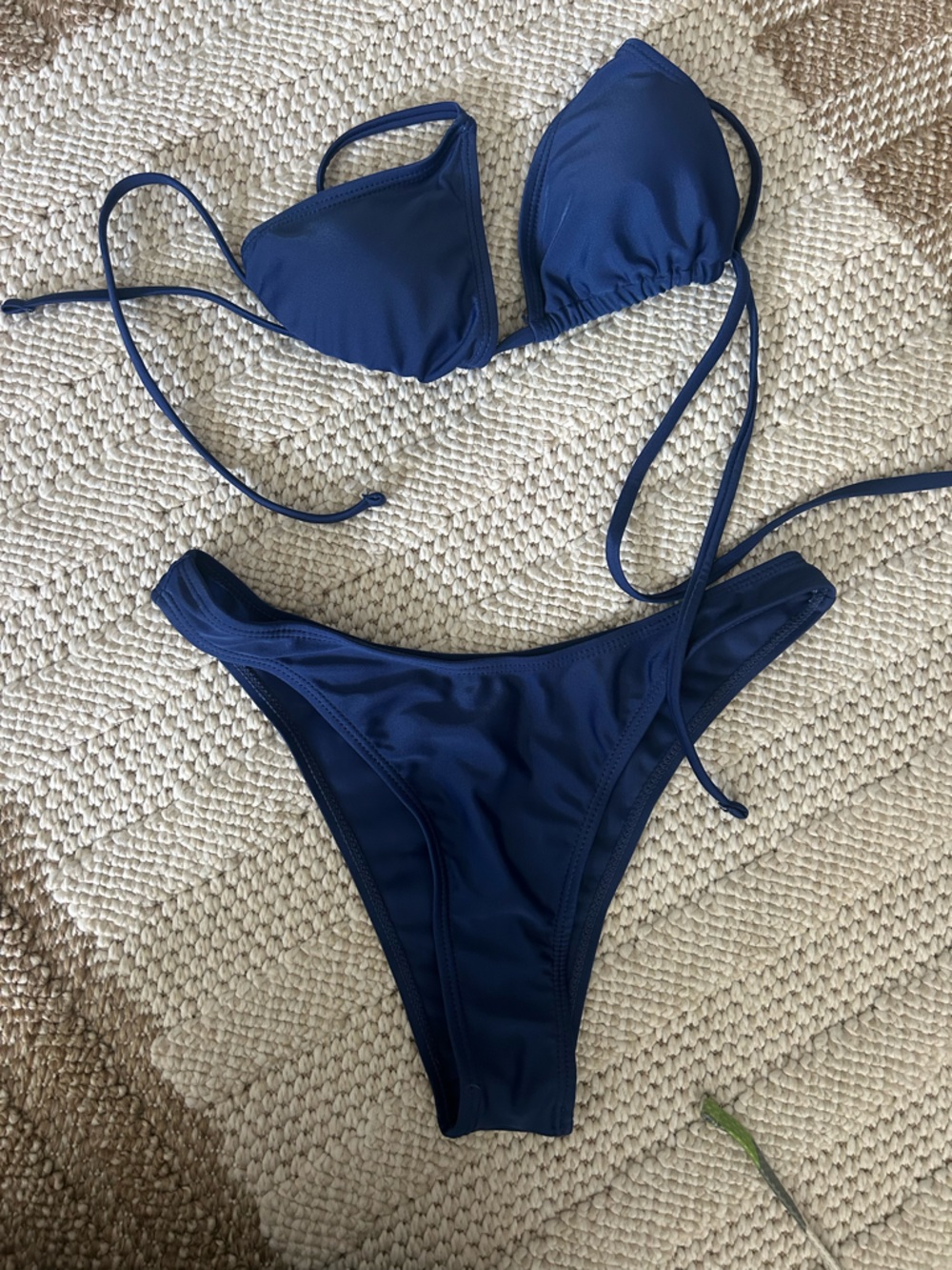 Navy Blue String Bikini Bottom and Top Set